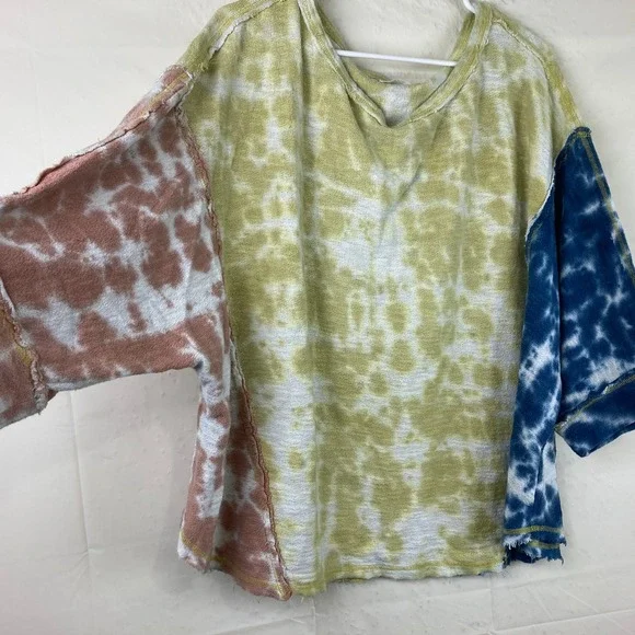 We The Free Free People Top Sz L Multi Tie Dye Oversized Boho Festival Grunge - Picture 3 of 6